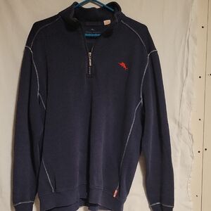 Tommy Bahama Navy Zip-Up Sweater with Red Logo